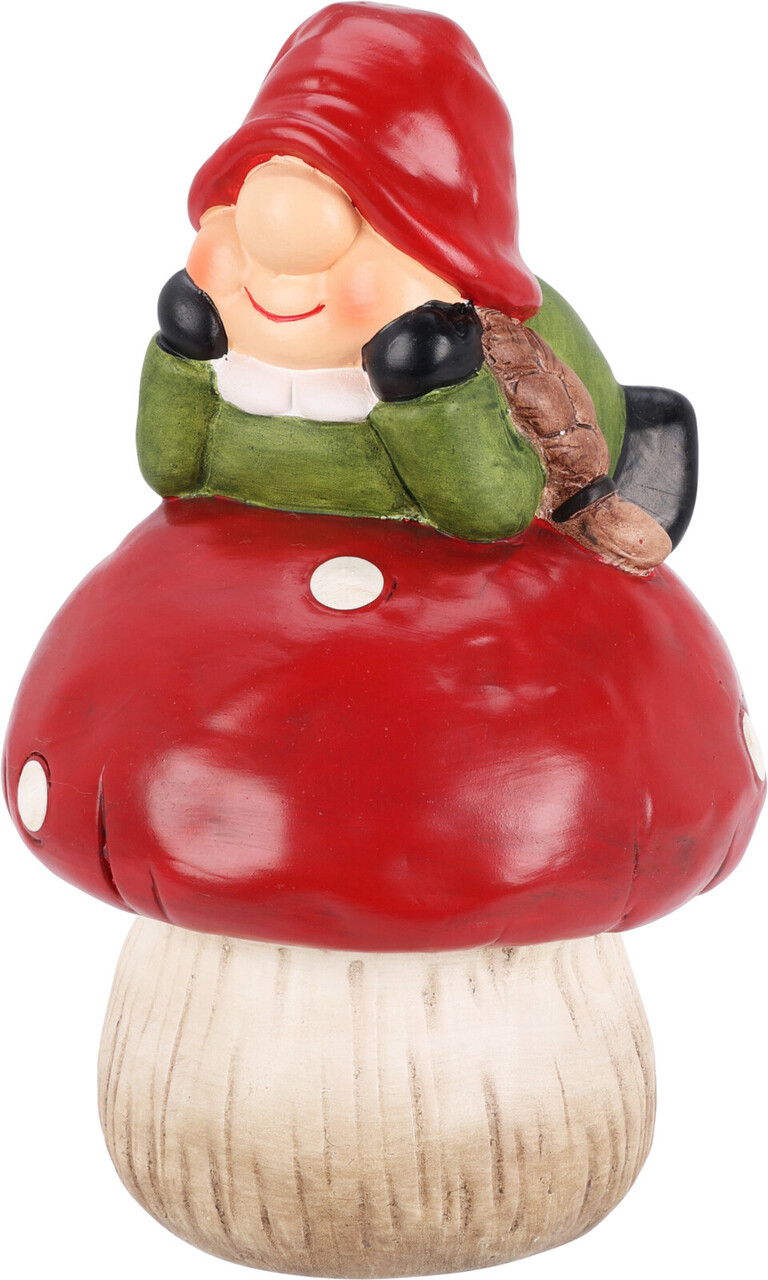 Decoratiune Gnome on Mushroom v2, Excellent Houseware, 14.3x13x19.1 cm, teracota, multicolor - imagine 3